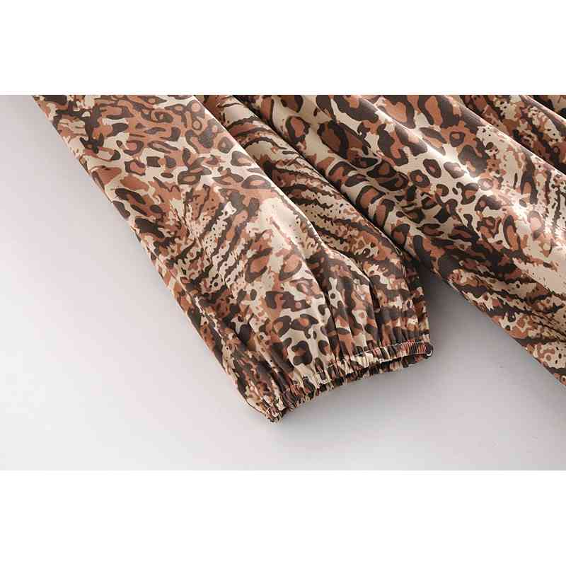 Bohemia Bandage Lacing up Collar Contrast color Leopard Print Dress BOHO Woman Long Sleeve Maxi Holiday Dresses Beach 210429