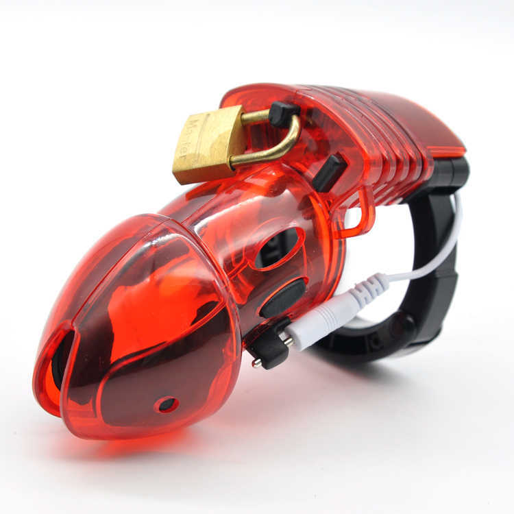 CHASTE BIRD Factory Price Electro Shock Male Chastity Device Cock Cage With Adjustable Cuff Ring Penis Lock Belt Sex Toys A175 210408