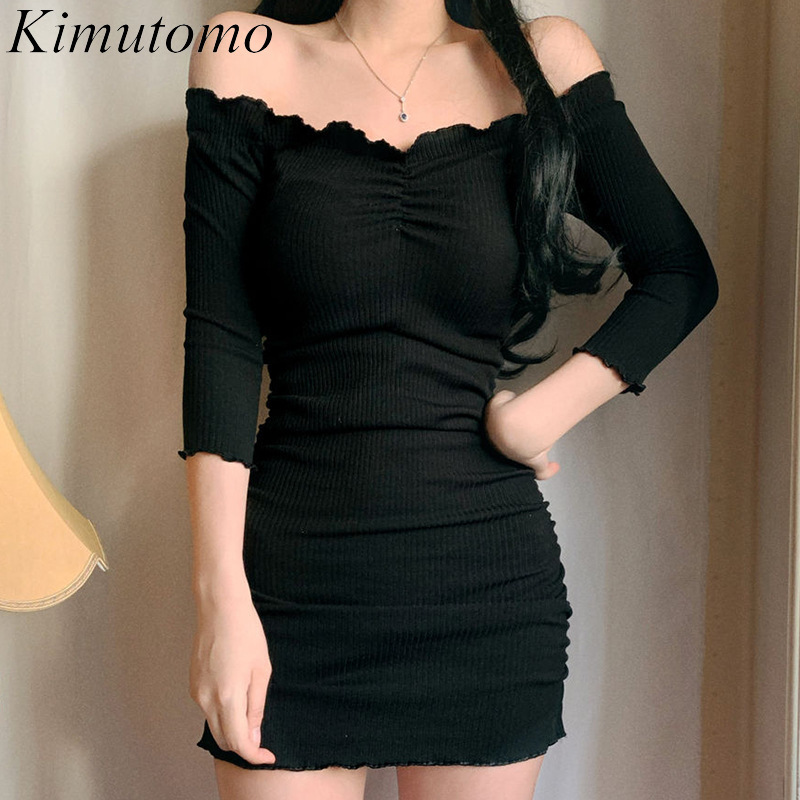 Kimutomo Women Sexy Dress Spring Summer Ladies Slash Neck Solid Half Sleeve Short Bodycon Outwear Fashion Casual 210521, Black
Kimutomo Women Sexy Dress Spring Summer Ladies Slash Neck Solid Half Sleeve Short Bodycon Outwear Fashion Casual 210521, Black