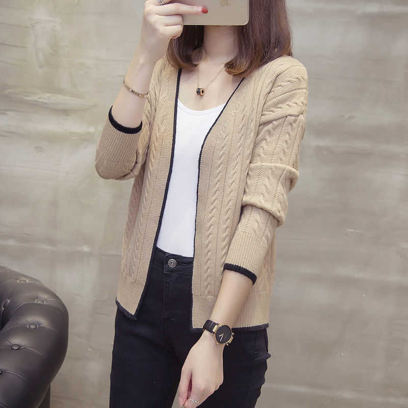 PEONFLY Knitted Cardigan Women Autumn Long Sleeve V Neck Women's Sweater Cardigan Female Open Stitch Pull Femme Blue 210918