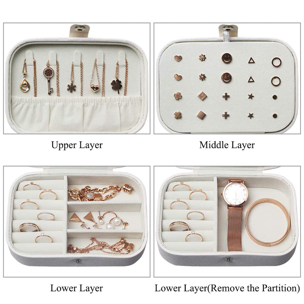 Jewelry Box Organizer Small Travel Portable PU Leather Display Storage Case for Rings Earrings Necklace Bracelets Girls Women