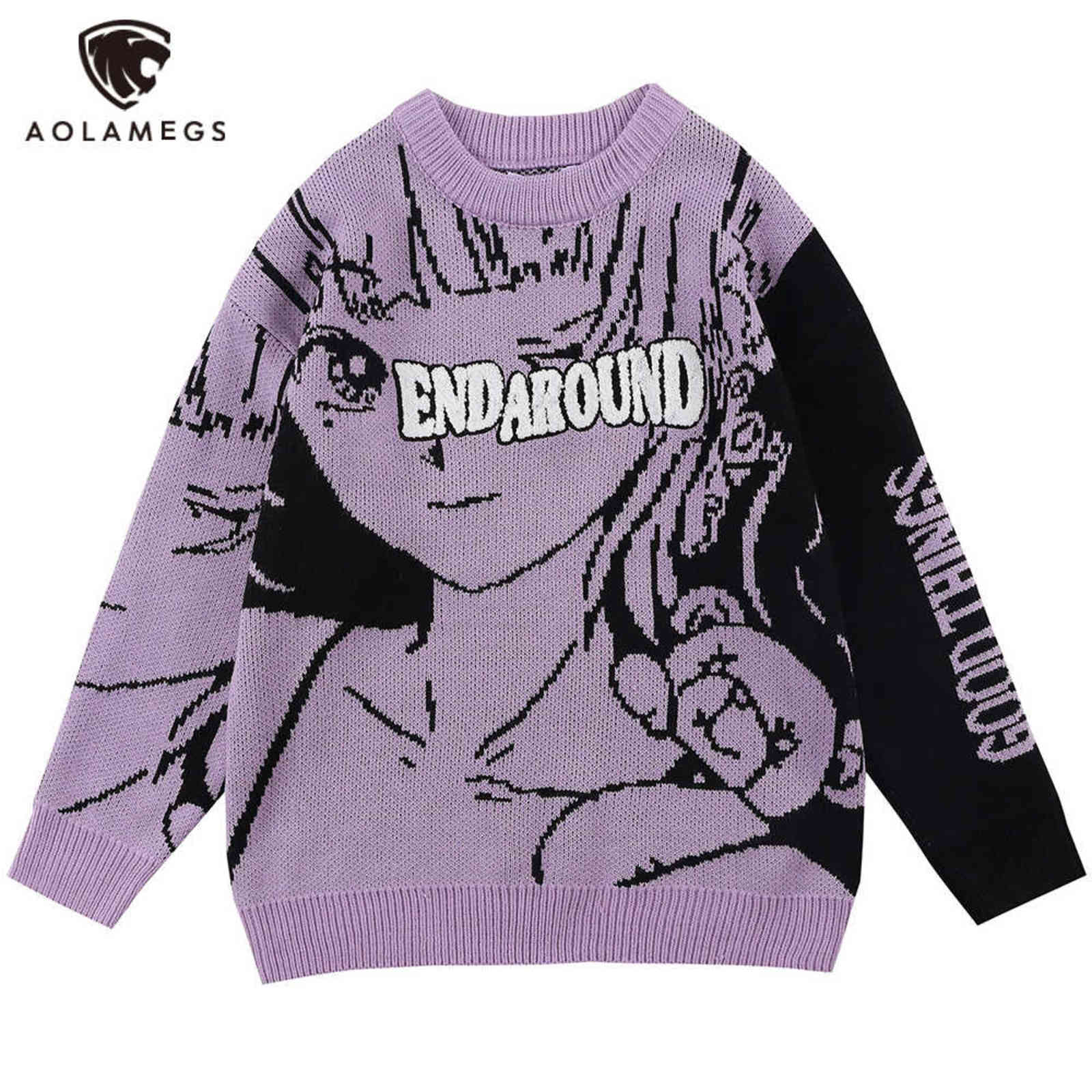 Aolamegs Sweater Men Furry Patch Anime Girl Bear Knitted Pullover Couple Fashion College Style Harajuku Jumper Winter Streetwear 211109, White black
Aolamegs Sweater Men Furry Patch Anime Girl Bear Knitted Pullover Couple Fashion College Style Harajuku Jumper Winter Streetwear 211109, White black