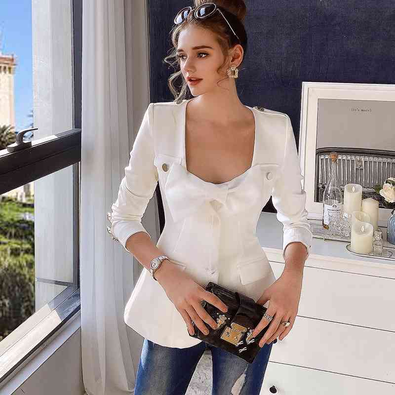 Dabuwawa Button Streetwear Solid Blazer Women Office Elegant Ladies Blazers Female Long Sleeve Pocket Spring Coats DO1AJK002 210520