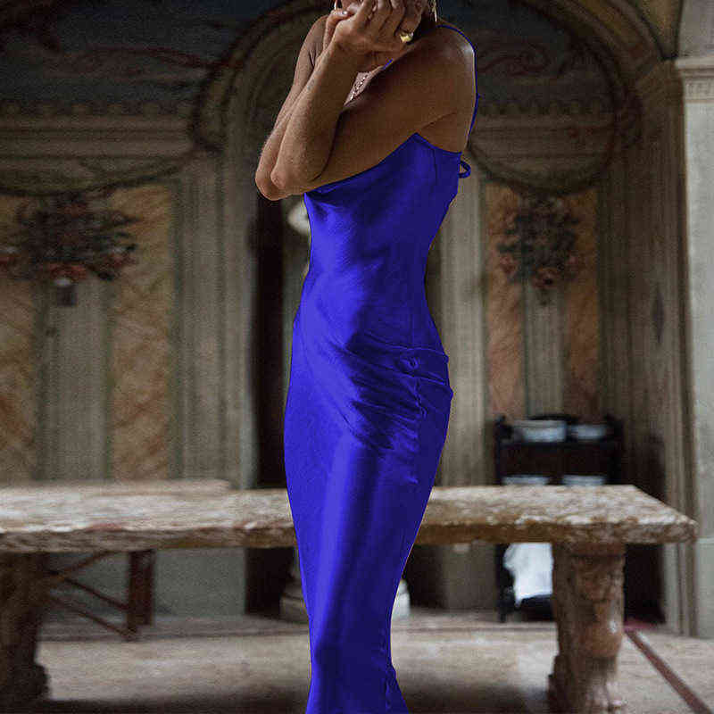 Fashion-Boho gold satin midi dress blue white long party elegant summer spaghetti strap casual vintage vestidos
