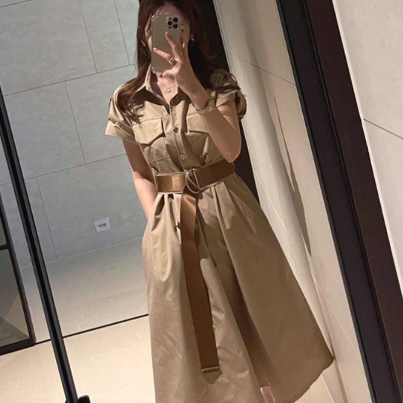 Arrival Summer Fashion Shirt Dress Women Elegant Office Lady Temperament Short Sleeve Casual Party With Belt 210519