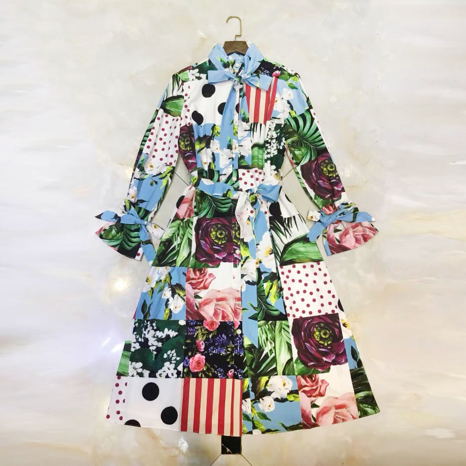 spring summer arrival green rose flower bow collar long sleeve midi dress for women lady causal daily dresses 210421