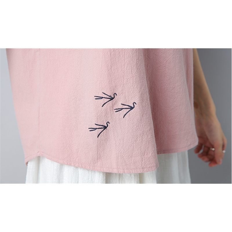 Summer Sweet Solid Cotton Linen Women Shirt Blouse Short Sleeve Tops Blusas Embroidery Female Clothing D834 30 210506