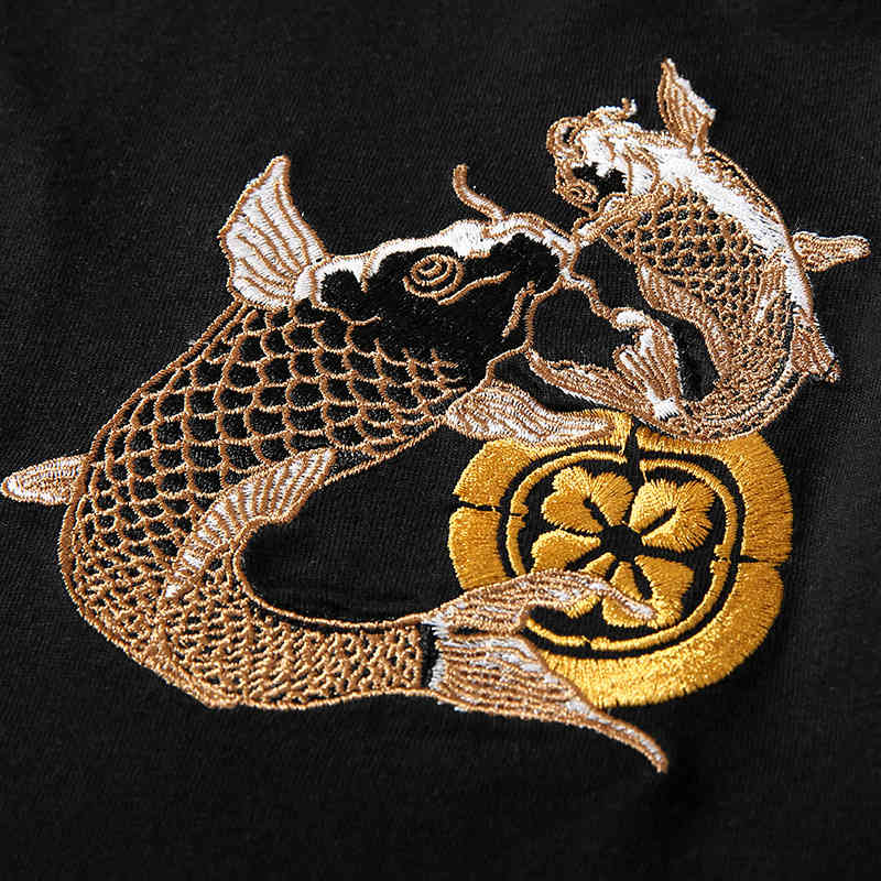 IEFB Summer Men's T-shirt Short Sleeve Round Neck Chinese Style Double Carp Embroidery Pattern Cotton Tee Tops Man 9Y5873 210524