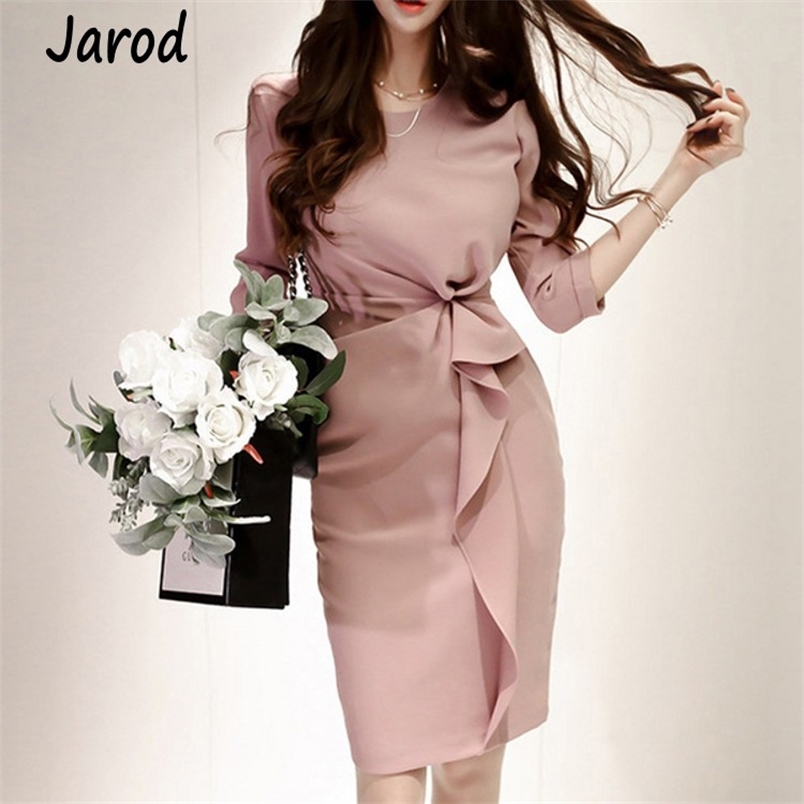 Spring Solid Bandage Ruched Draped Pencil Dress Casual Sweet Dresses OL Ruffles Sheath Bodycon work Vestidos 210519, Picture color 
Spring Solid Bandage Ruched Draped Pencil Dress Casual Sweet Dresses OL Ruffles Sheath Bodycon work Vestidos 210519, Picture color