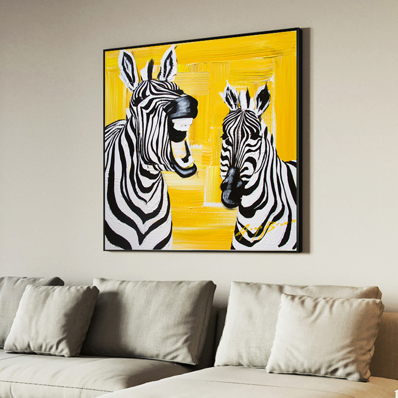 Two Zebras Abstract Canvas Painting Yellow Zebra Wall Posters and Prints Animal Wall Art Pictures For Living Room Bedroom Decor