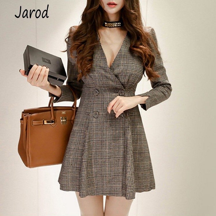 Korea Spring Fashion women plaid Women Sexy V-Neck High Waist Double-breasted Long Sleeve Bodycon Dresses vestidos 210518, Picture color
Korea Spring Fashion women plaid Women Sexy V-Neck High Waist Double-breasted Long Sleeve Bodycon Dresses vestidos 210518, Picture color