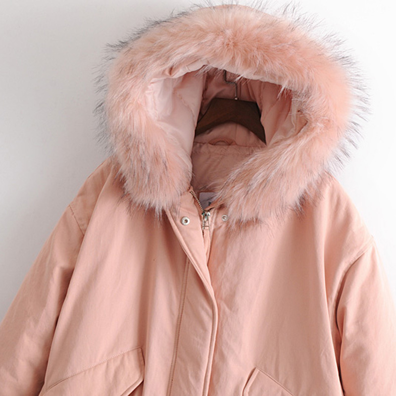 Winter Thick Parkas Women Fashion Fur Hooded Jackets Elegant Ladies Pockets Drawstring Cotton Padded Coats 210520