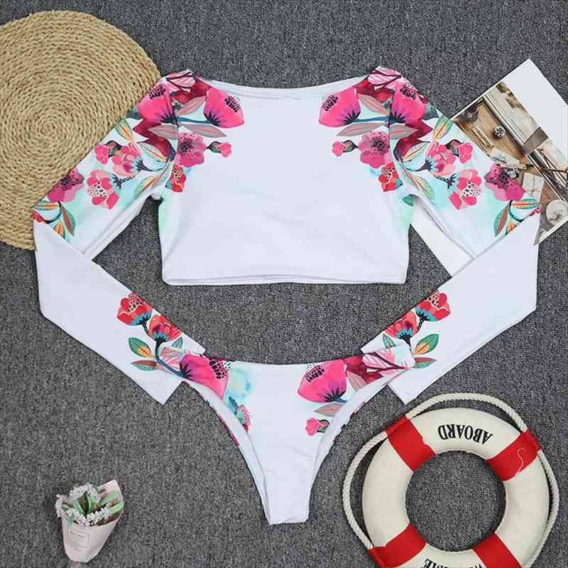 long sleeve bikinis women swimsuit flower print bathing suits beachwear brazilian bikini set biquini female, White;black
long sleeve bikinis women swimsuit flower print bathing suits beachwear brazilian bikini set biquini female, White;black