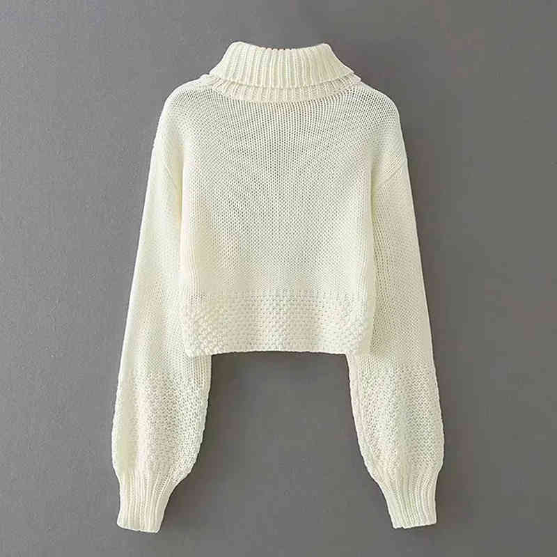 Vintage Turtleneck Cropped Sweater Women Batwing Long Sleeve Knitted Tops Fashion Solid Pullover Jumper Pull Femme New 210415