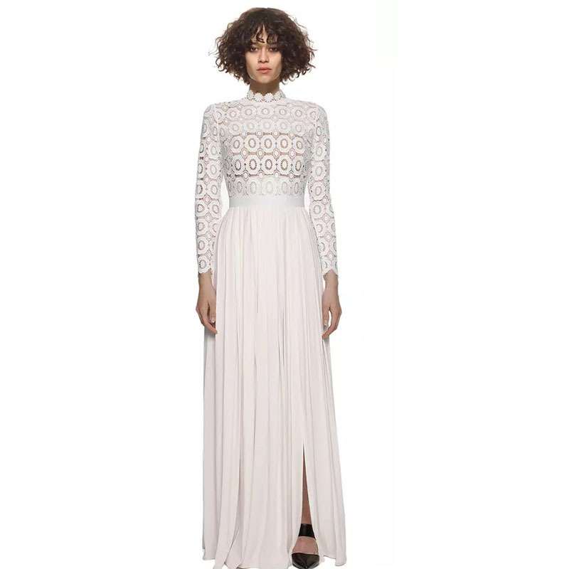 Kate Princess Celebrity Style Long Dress White Wedding party Evening Pleated Lace Hollow Out Elegant Maxi Vestidos 210421