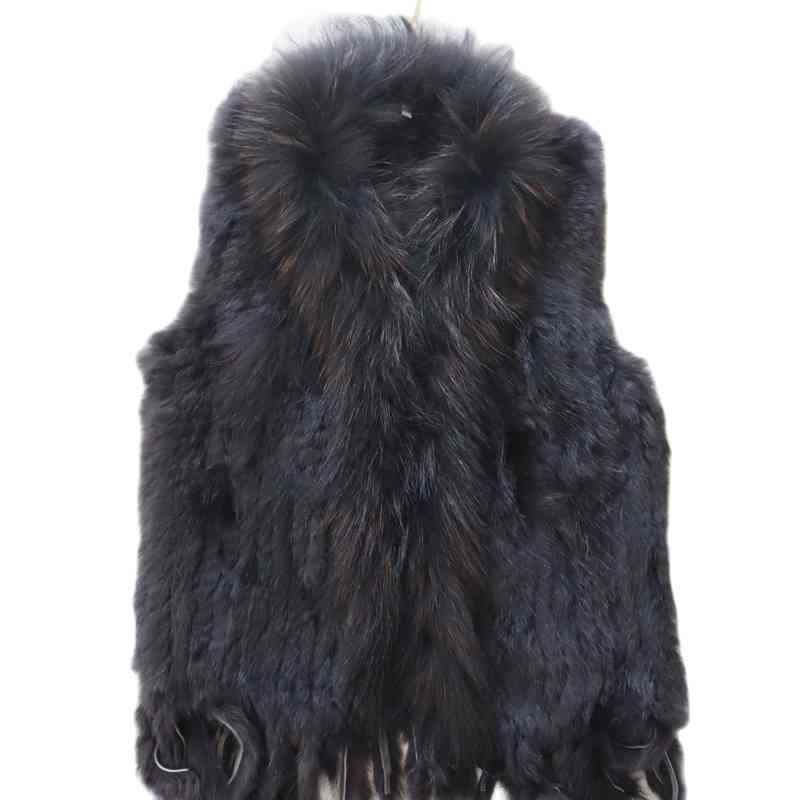 Factory Customized Fashion Real Rabbit Fur Tassel Vest High-end Women Knitted Sleeveless Vests Natural Raccoon Fur Jacket 211206