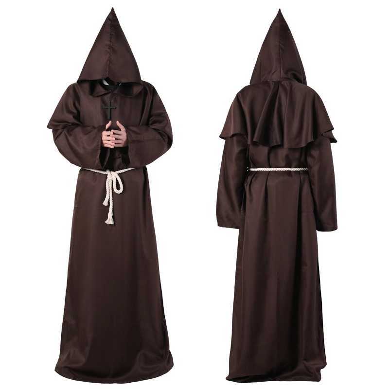 Wizard Costume Halloween Cosplay Medieval Monk Friar Robe Priest Ancient Clothing Christian Suit Y0913