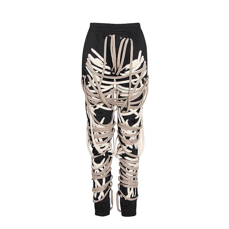 Fashion Personality Cross Bandage Pants Punk Style Long Trousers Joggers Elastic Waist Streetwear Men's