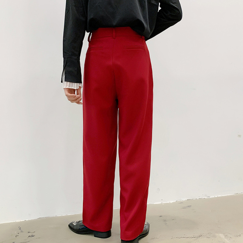 IEFB Men's Fashion Loose Wide Leg Suit Pants Trend Red Straight All-match Korean Style Long Trousers For Male 9Y7070 210524