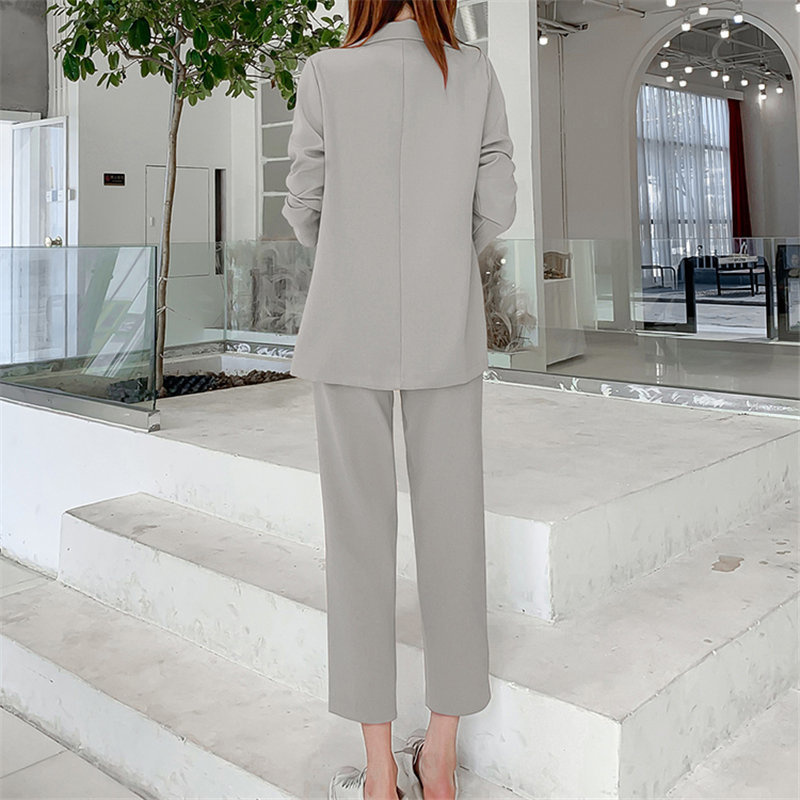 Solid Chic Elegance Slim Gentle All Match OL Blazer +Straight Loose Trouser Office Lady Women Suits 2 Piece Sets 210421