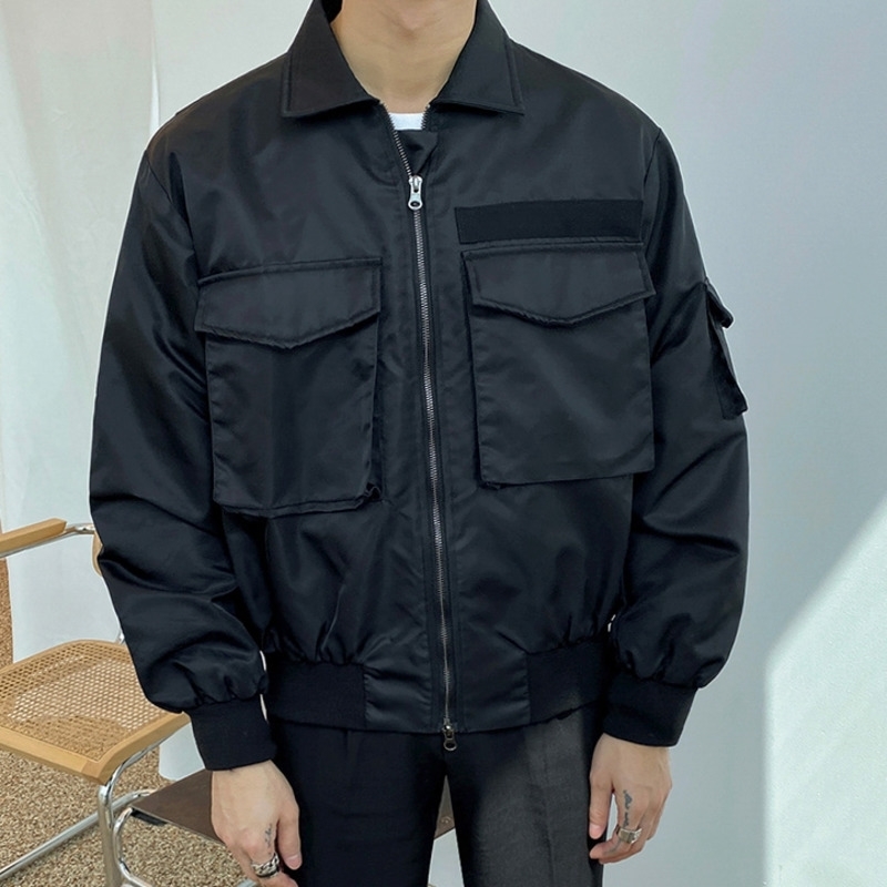 IEFB Spring Short Jacket Men's Korean Fashion Loose Multi Pocket Workwear Zipper Causal Coat Shiny Fabric Cloth 9Y5267 210524