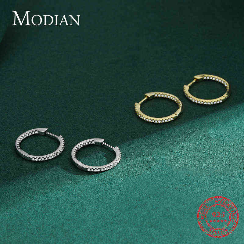Modian Silver Sparkling Wedding Earring 925 Sterling Circle Clear CZ Hoop Earrings For Women Jewelry 220108