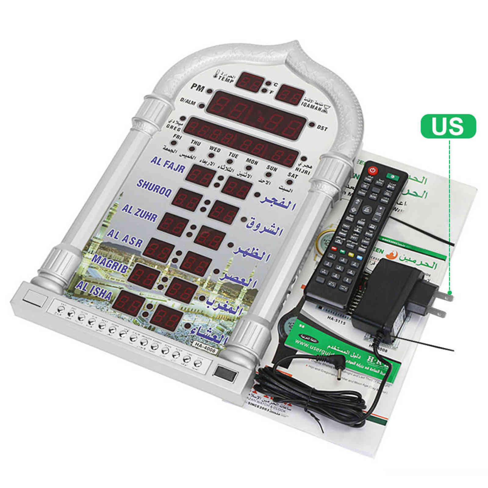 Digital Azan Mosque Prayer Clock Islamic Mosque Azan Calendar Muslim Prayer Wall Clock Alarm Ramadan Remote Control Support CSV H19521630