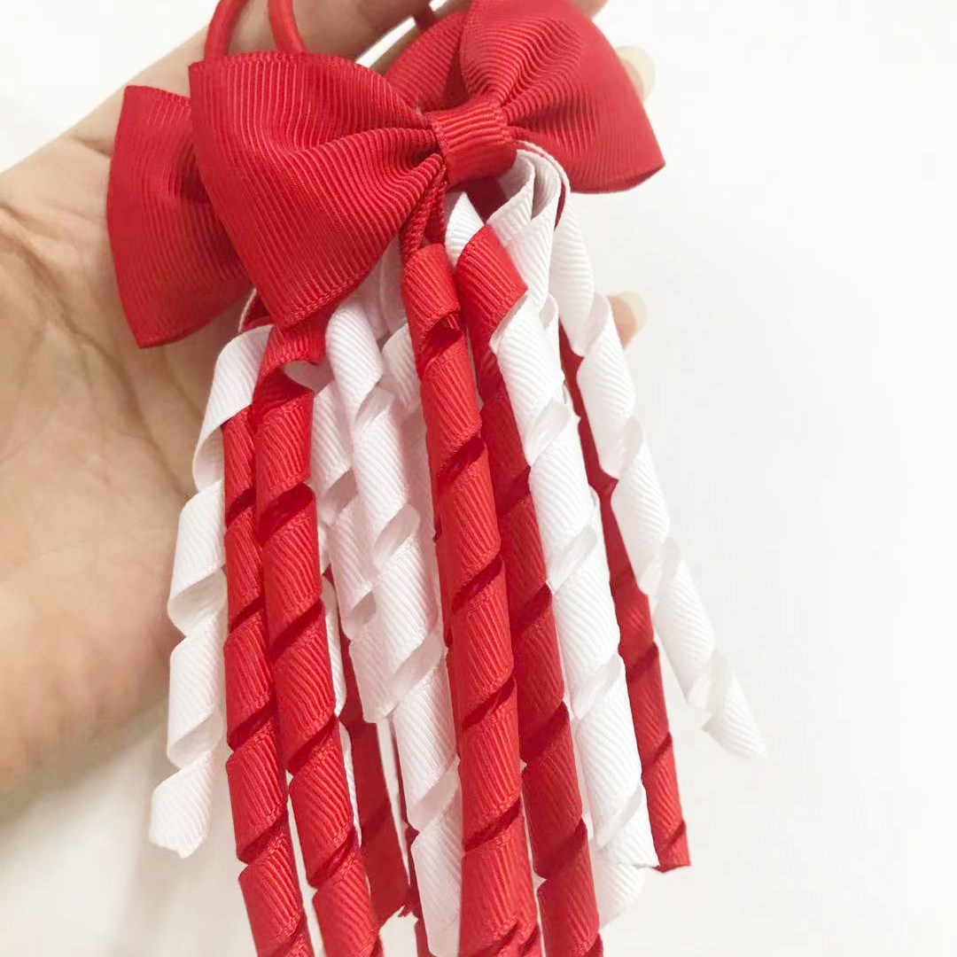 Girl Baby Korker Curly Ribbons Hair Bows Elastic Hairbands Ponytail Holders Curling Tassel Loop Plain Streamer Corker Bowknot PD031