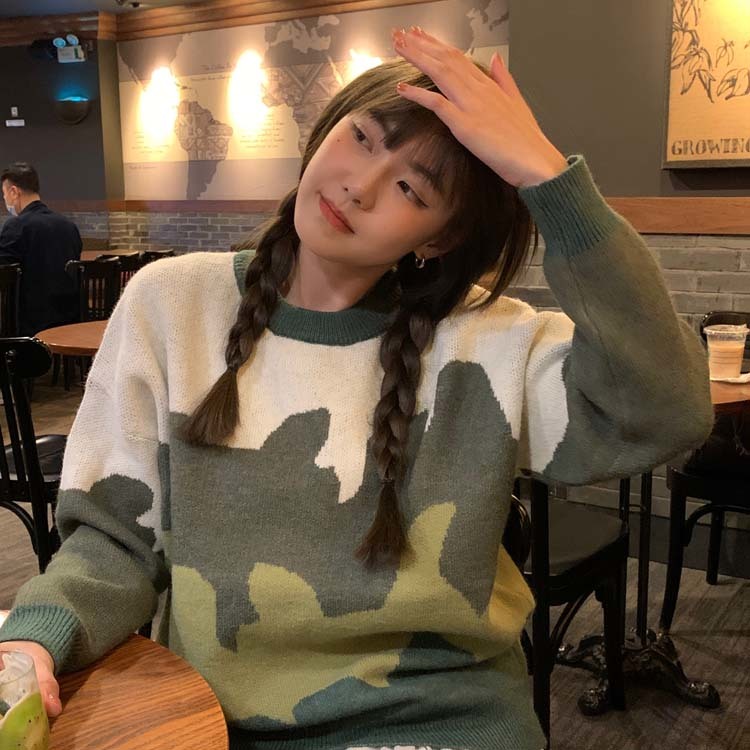 2 colors Korean style loose Knitted warm Sweaters Women patchwork Rabbit fur soft women sweaters and pullovers (F1468 210423