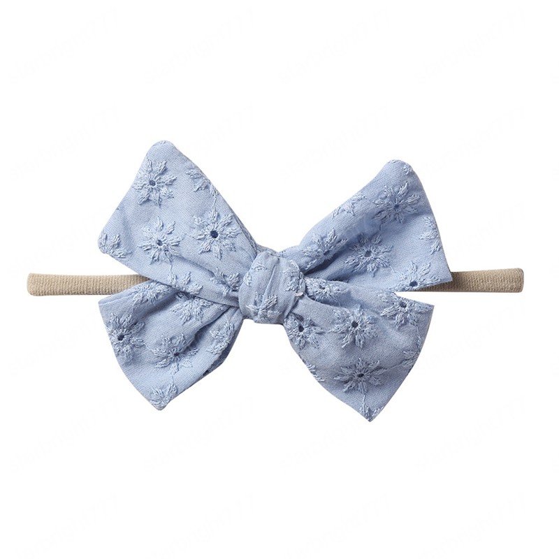 Fashion Embroidered Cotton Bowknot Headband Toddler Cute Handmade Bows Nylon Hairband Hair Accessories Photography Props