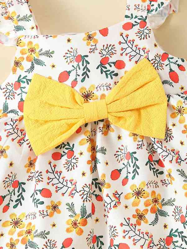 Baby Floral Print Ruffle Trim Bow Top & Shorts & Headband SHE