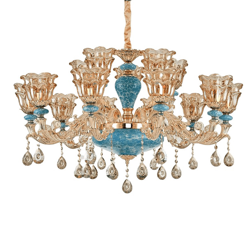 Living Room Chandeliers Blue Lighting Modern Minimalist Dining Rooms Lamp French Ceramic Chandelier Bedroom Crystal Lights