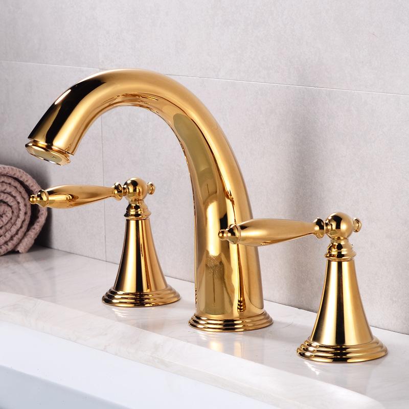 European Style Three-hole Basin And Cold Water Faucet Double-handle Split Washbasin Three-piece Black Bathroom Sink Faucets