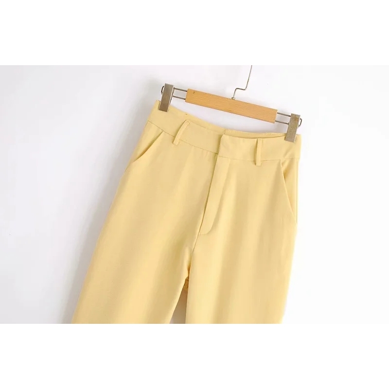fashion office ladies pants autumn women yellow polyester trousers stylish female casual pant streetwear girls trouser 210430