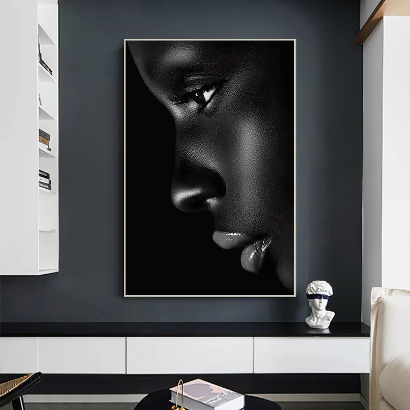 Black Profile Lip Woman Canvas Painting HD Print Figure Posters and Prints Modern Wall Art Picture for Living Room Bedroom Decor