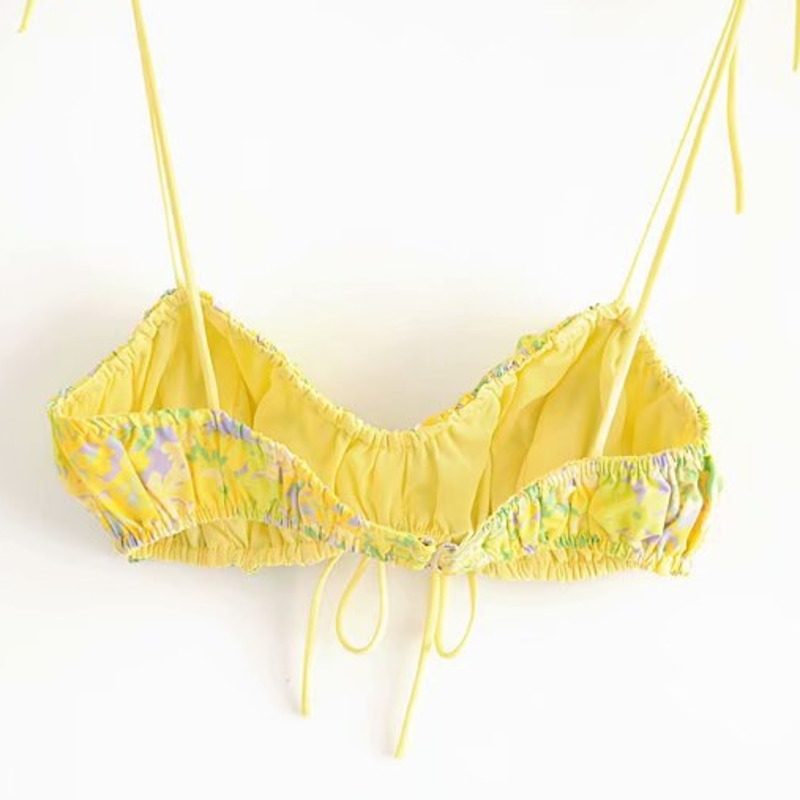 DEAT Summer Fashion Casual Hollow Out Print Backless Strapless Yellow Lace-up Sexy Slim Vest Top Women SD809 210709