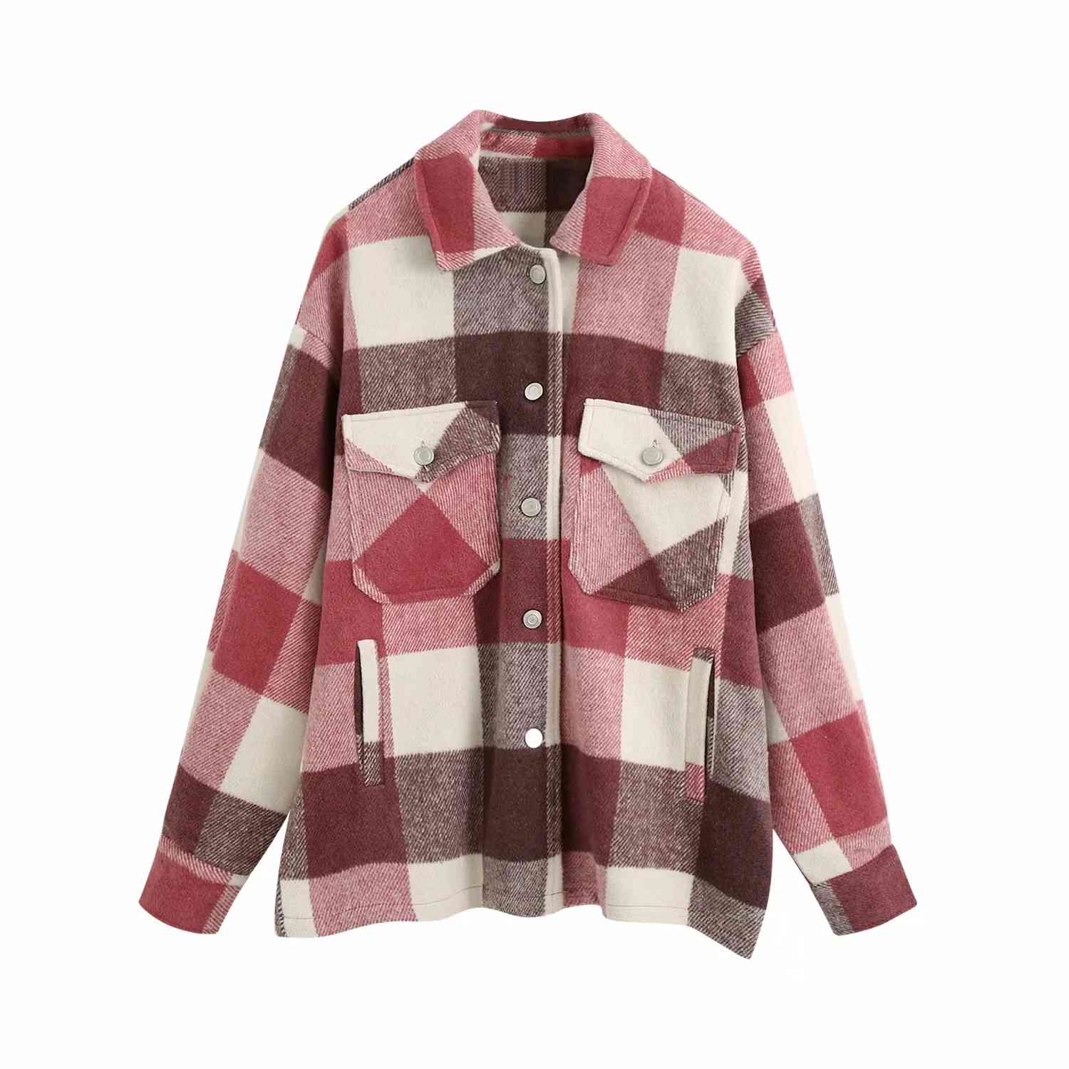 Fashion green Plaid shirt jacket women Oversized coat Long Sleeve thick plaid casual chic plus size outwear 210521