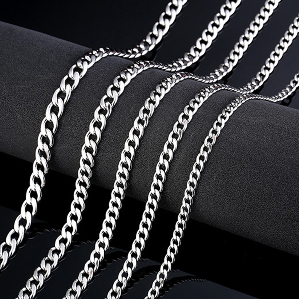 3mm5mm6mm7mm Stainless Steel Flat Curb Cuban Chain Link for Men Women Necklace 45cm75cm Length with Velvet Bag