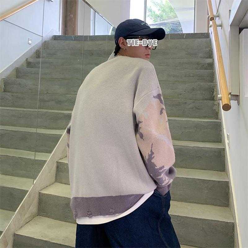 Sweater Men Streetwear Mountain Tree Pattern Hip Hop Autumn Pullover Spandex O-neck Oversize Couple Casual Men's Sweaters 210929