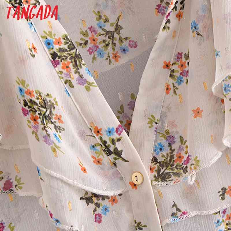 Women Retro Ruffles Print Chiffon Long Sleeve Chic Female Casual Loose Shirt Blusas Femininas 3H193 210416