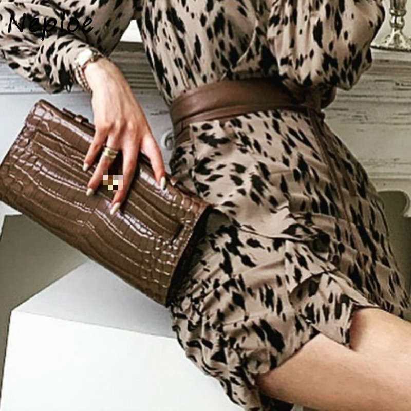 Vintage Leopard Pattern Temperament Ol Dress Women High Waist Hip Bodycon Vestidos French Slim Sashes Robe Spring 210422