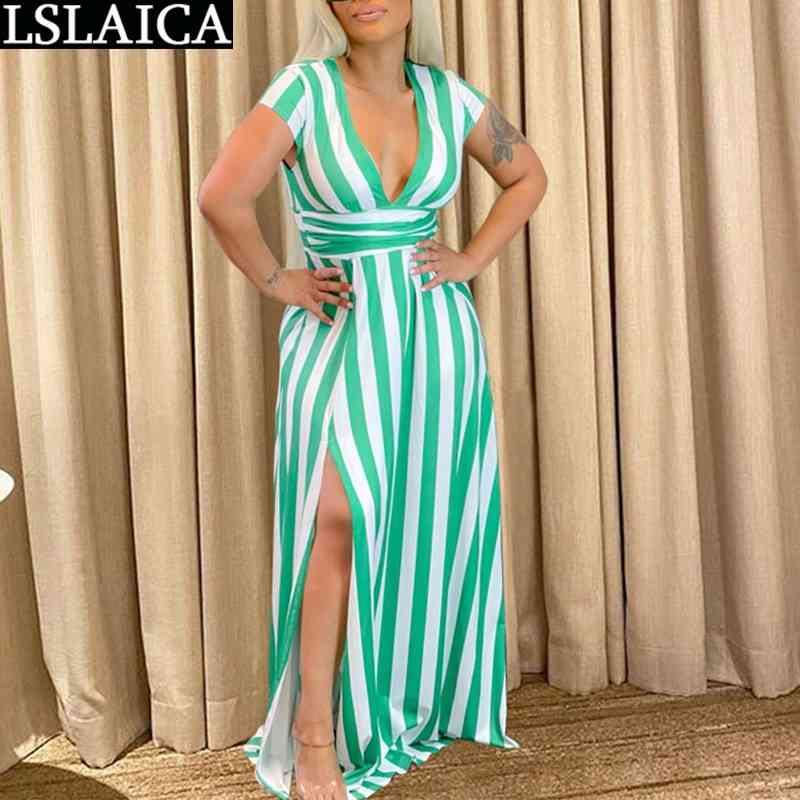 Casual Dress Deep V Neck Short Sleeve Striped Print A Line Plus Size Maxi Robe Hem Split Fashion Evening Party Dresses Ladies 210520, Green
Casual Dress Deep V Neck Short Sleeve Striped Print A Line Plus Size Maxi Robe Hem Split Fashion Evening Party Dresses Ladies 210520, Green