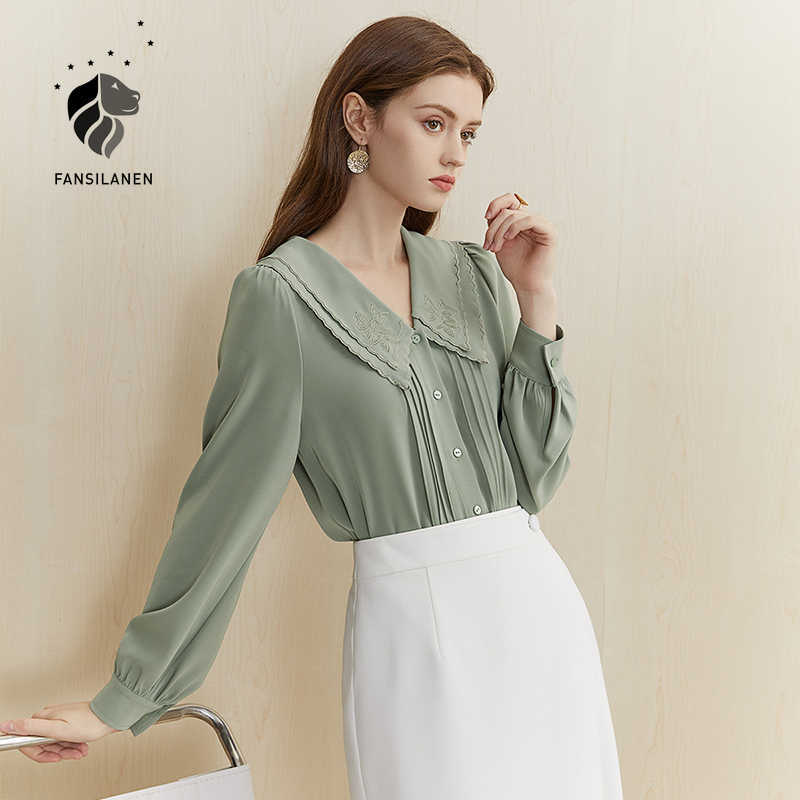 FANSILANEN Embroidery floral chiffon blouse shirt Women double layer pleated vintage Casual streetwear black top female 210607, Apricot
FANSILANEN Embroidery floral chiffon blouse shirt Women double layer pleated vintage Casual streetwear black top female 210607, Apricot
