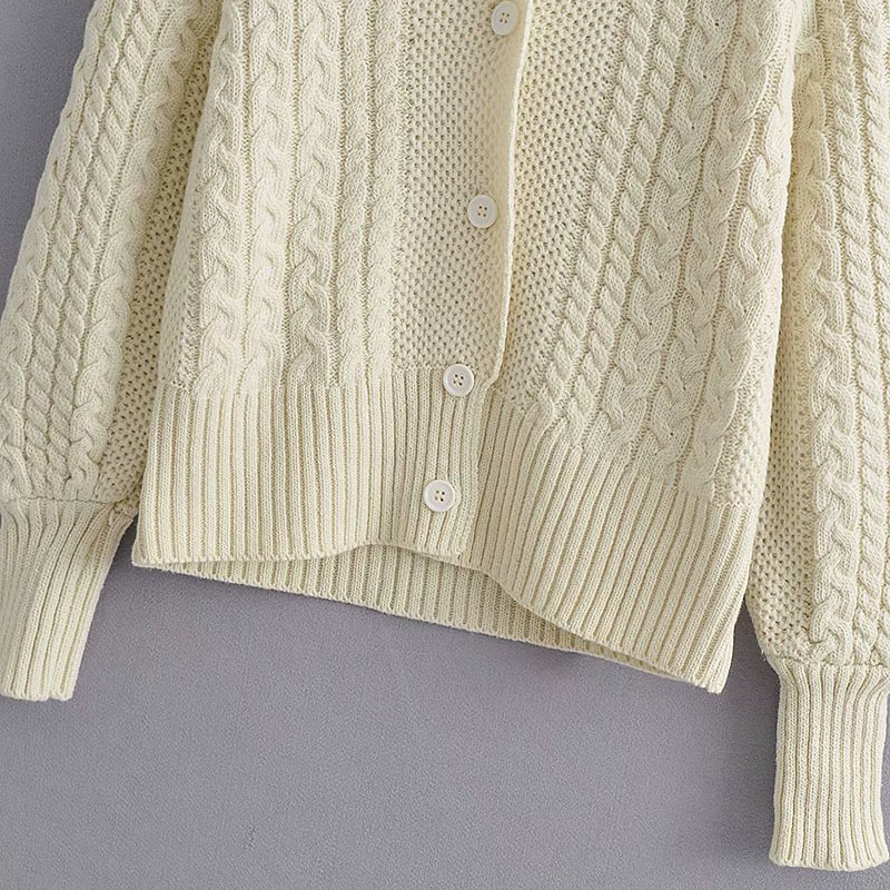 Korean Round Neck Single Breasted Long Sleeve Sweet Chic Female Coat Harajuku Simple Coarse Twist Knit Women's Sweater 210507