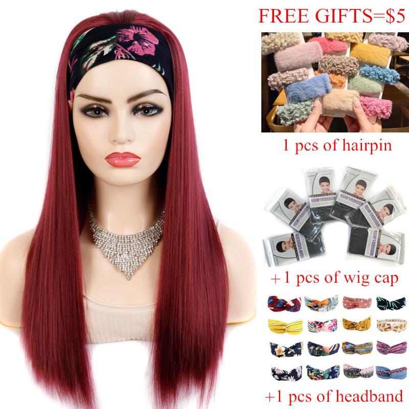 Synthetic Wigs GURUILAGU Headband Wig Straight Long For Black Women Hair Color 99J/613/1B/27