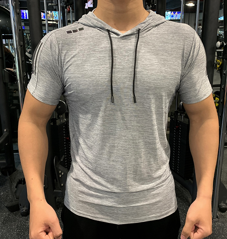 GYM Sport Hooded Running T shirt Fitness Slim High Elasticity Breathable Quick Dry Bodybuilding Mens Tshirt Men Tee Tops