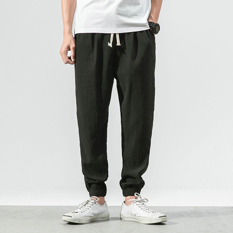Chinese Style Harem Jogger Pants Men Cotton Linen Sweatpants Trousers Casual Lightweight Spring Summer Joggers Men's