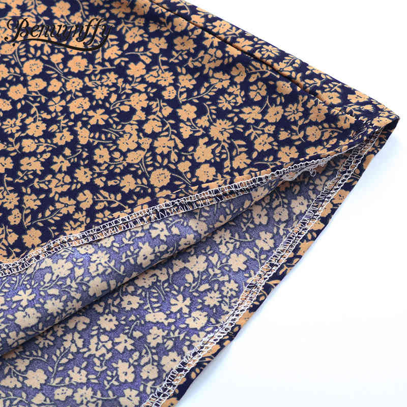 Mock Neck Ruched Front Ruffle Print Loose Dresses Spring Women Long Sleeve Above Knee Mini Casual Floral Dress 210510