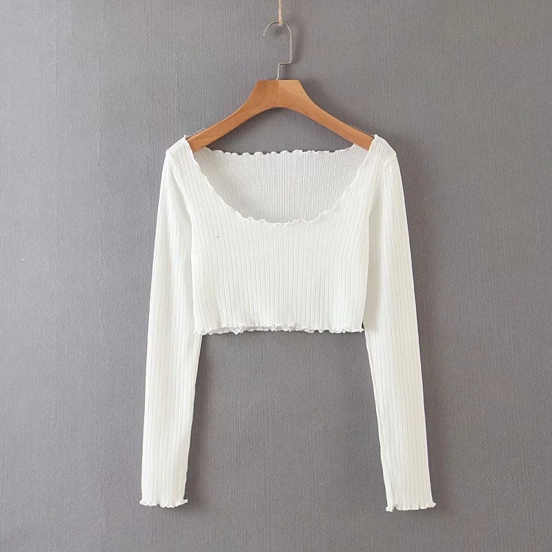 t shirt 2021 summer women's u-neck pit bar long sleeve wood ear edge open navel short, White
t shirt 2021 summer women's u-neck pit bar long sleeve wood ear edge open navel short, White