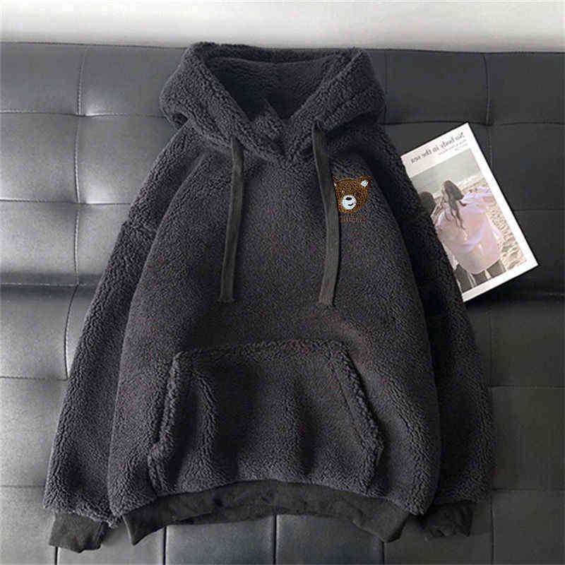 HOUZHOU Pullover Men Clothing Plush Blouse Winter Wool Coat Korean Streetwear Hip Hop Harajuku Thick Hoodie Sweatshirts Couple W220221